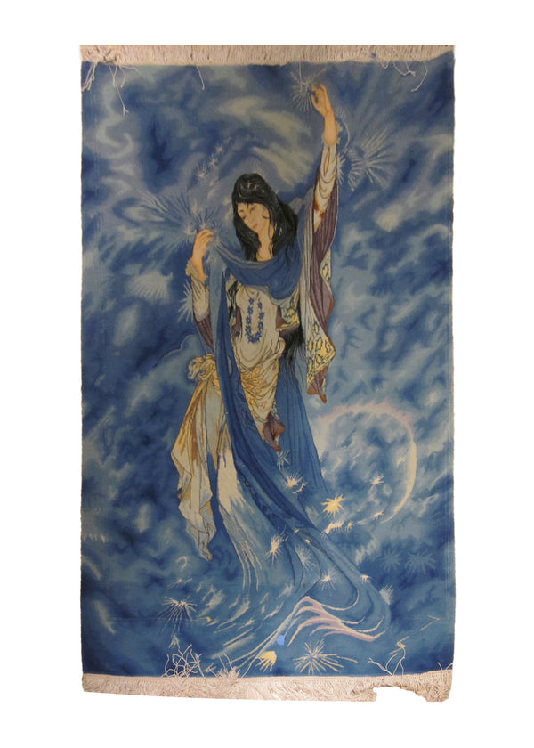 Persian Rug Tabriz Handmade Area Traditional 3'3"x4'5" (3x4) Blue Pictorial Design #A24000