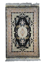 Persian Rug Tabriz Handmade Area Traditional 3'4"x5'3" (3x5) Black Pink Floral Naghsh Design #A24001