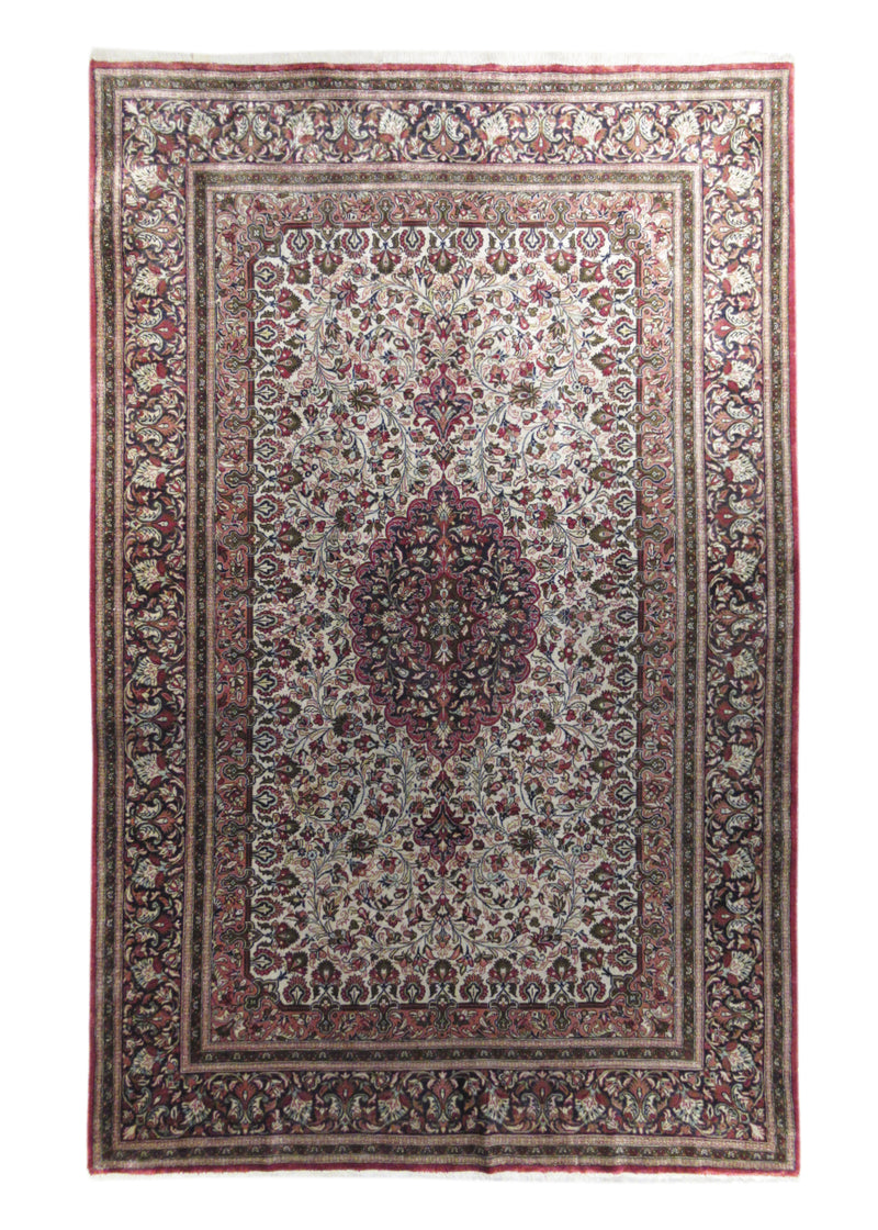 Persian Rug Qum Handmade Area Traditional 4'4"x6'9" (4x7) Whites/Beige Red Floral Design #A24003