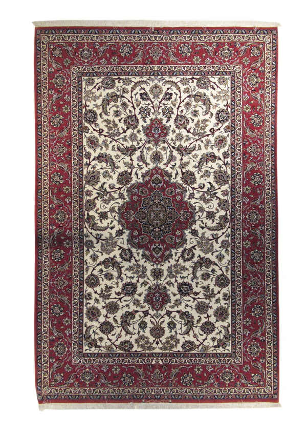 Persian Rug Isfahan Handmade Area Traditional 5'0"x7'7" (5x8) Whites/Beige Red Floral Design #A24047