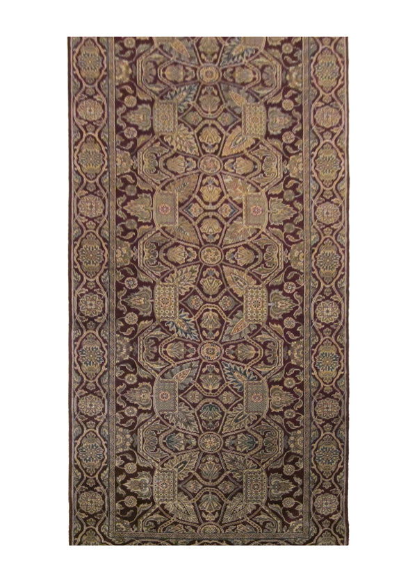 Oriental Rug Indian Handmade Runner Transitional 4'1"x12'2" (4x12) Red Tea Washed Design #A24073