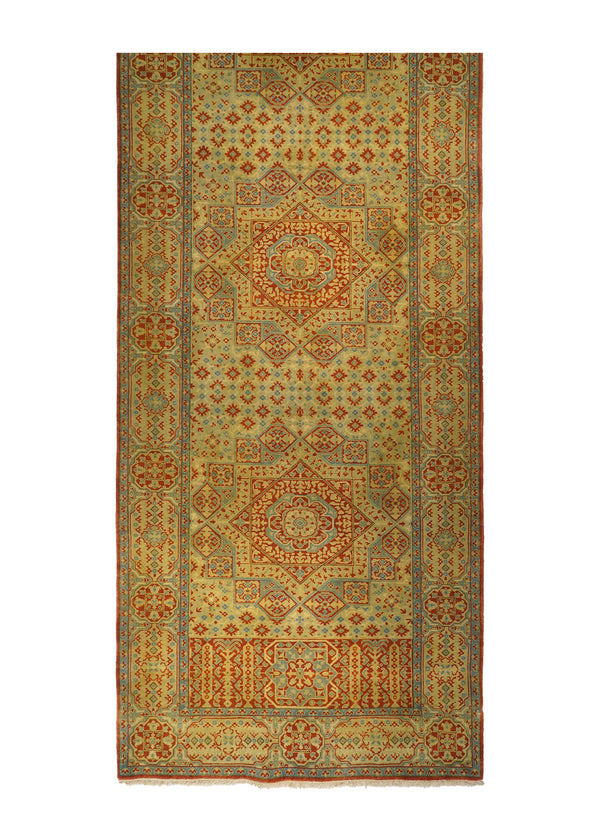Oriental Rug Indian Handmade Runner Transitional Tribal 4'2"x11'8" (4x12) Red Blue Tea Washed Mamluk Design #A24075