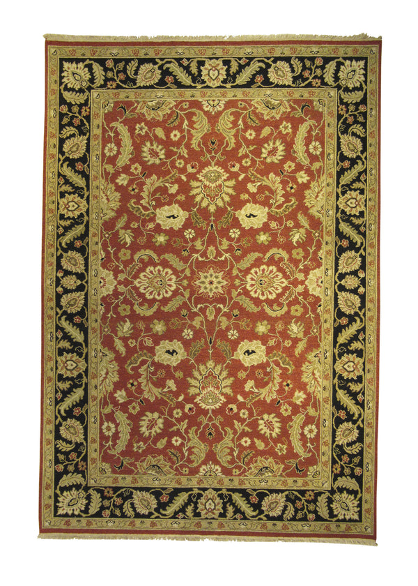 Oriental Rug Indian Handmade Area Transitional 6'0"x8'10" (6x9) Red Black Floral Soumak Design #A24089