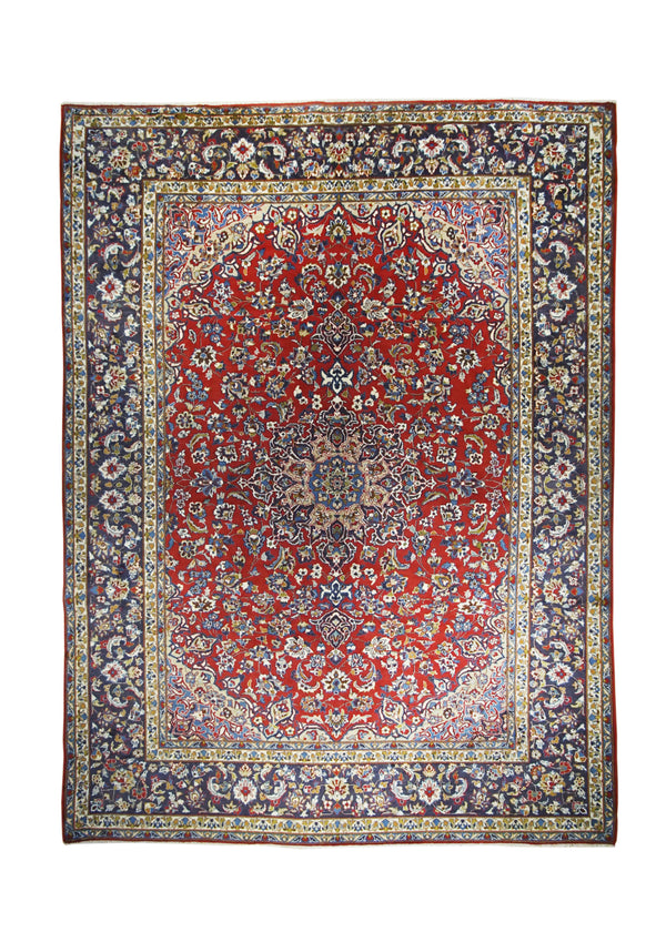 Persian Rug Mashhad Handmade Area Traditional 9'9"x12'11" (10x13) Red Blue Floral Design #A24106