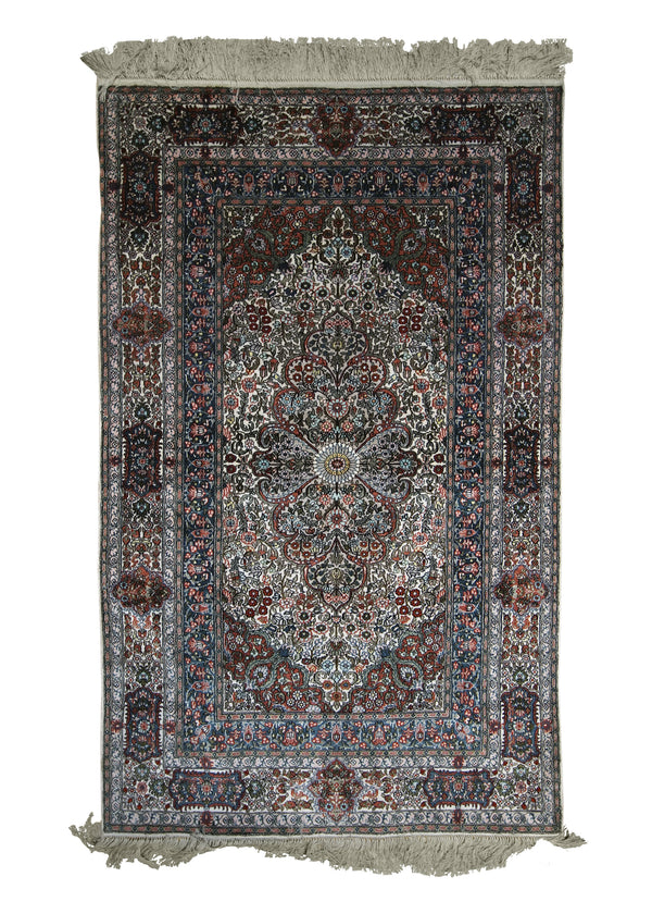 Oriental Rug Chinese Handmade Area Traditional 3'1"x5'0" (3x5) Whites/Beige Green Hereke Floral Design #A24171