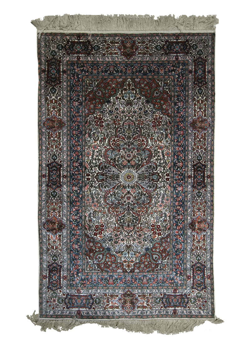 Oriental Rug Chinese Handmade Area Traditional 3'1"x5'0" (3x5) Whites/Beige Green Hereke Floral Design #A24171