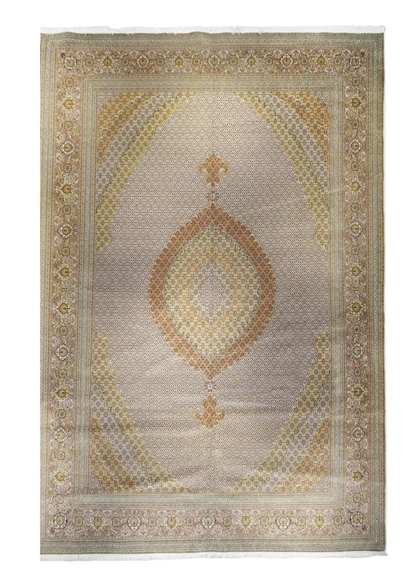 Persian Rug Tabriz Handmade Area Traditional 13'1"x19'3" (13x19) Whites/Beige Pink Green Mahi Fish Design #A24210