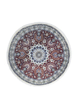 Persian Rug Nain Handmade Round Traditional 4'8"x4'8" (5x5) Red Whites/Beige Blue Floral Design #A24216