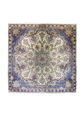 Persian Rug Lavar Kerman Handmade Square Traditional Antique 11'1"x11'5" (11x11) Whites/Beige Blue Pink Floral Design #A24306