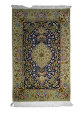 Persian Rug Qum Handmade Area Traditional 2'8"x4'3" (3x4) Blue Green Floral Design #A24326
