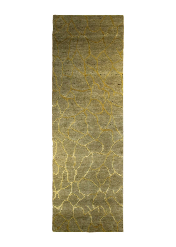 Oriental Rug Indian Handmade Runner Modern Neutral 2'7"x8'2" (3x8) Brown Crackle Design #A24337