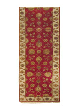 Oriental Rug Indian Handmade Runner Transitional 2'6"x8'1" (3x8) Red Whites/Beige Tea Washed Floral Design #A24358