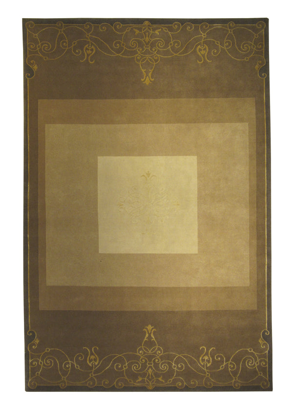Oriental Rug Indian Handmade Area Transitional 6'0"x9'0" (6x9) Whites/Beige Brown Tea Washed Plain Design #A24370