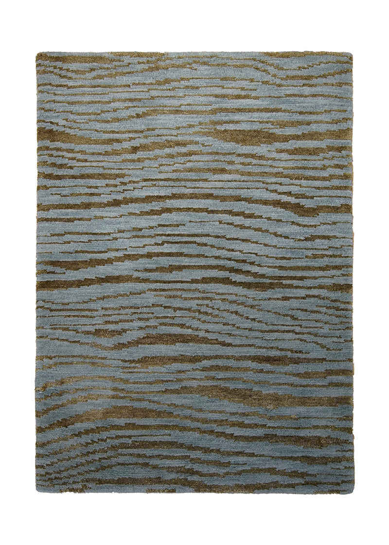 Oriental Rug Indian Handmade Area Transitional 2'0"x3'0" (2x3) Blue Yellow/Gold Tea Washed Stripes Plain Design #A24375