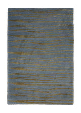 Oriental Rug Indian Handmade Area Transitional 2'0"x3'0" (2x3) Gray Yellow/Gold Tea Washed Stripes Floral Design #A24377