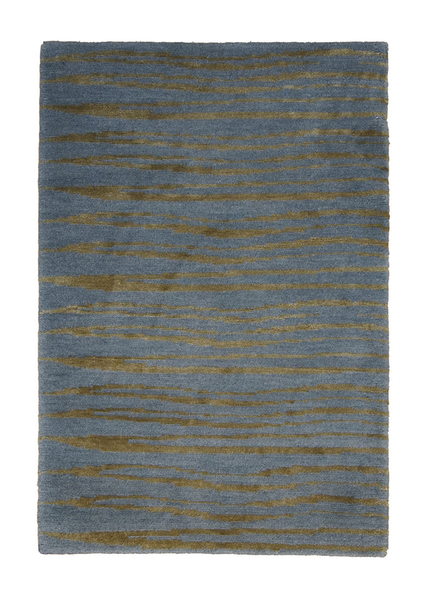 Oriental Rug Indian Handmade Area Transitional 2'0"x3'0" (2x3) Gray Yellow/Gold Tea Washed Stripes Floral Design #A24377