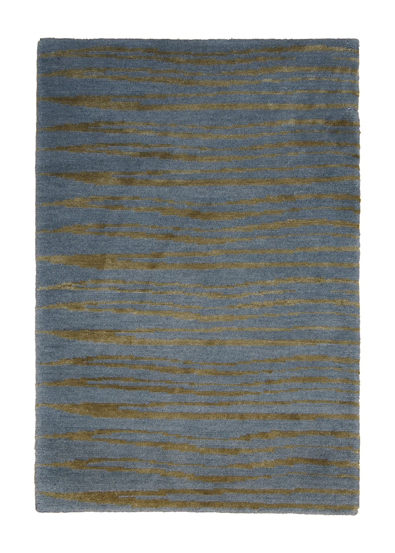 Oriental Rug Indian Handmade Area Transitional 2'0"x3'0" (2x3) Gray Yellow/Gold Tea Washed Stripes Floral Design #A24377