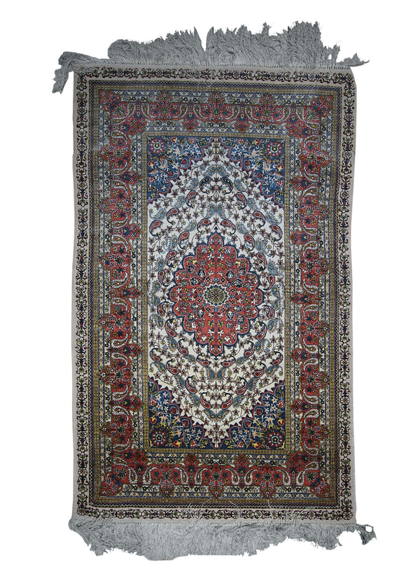 Oriental Rug Chinese Handmade Area Traditional 2'6"x4'0" (3x4) Whites/Beige Red Blue Naghsh Floral Design #A24385