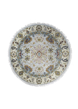 Oriental Rug Indian Handmade Round Transitional 3'0"x3'0" (3x3) Gray Whites/Beige Tea Washed Design #A24390
