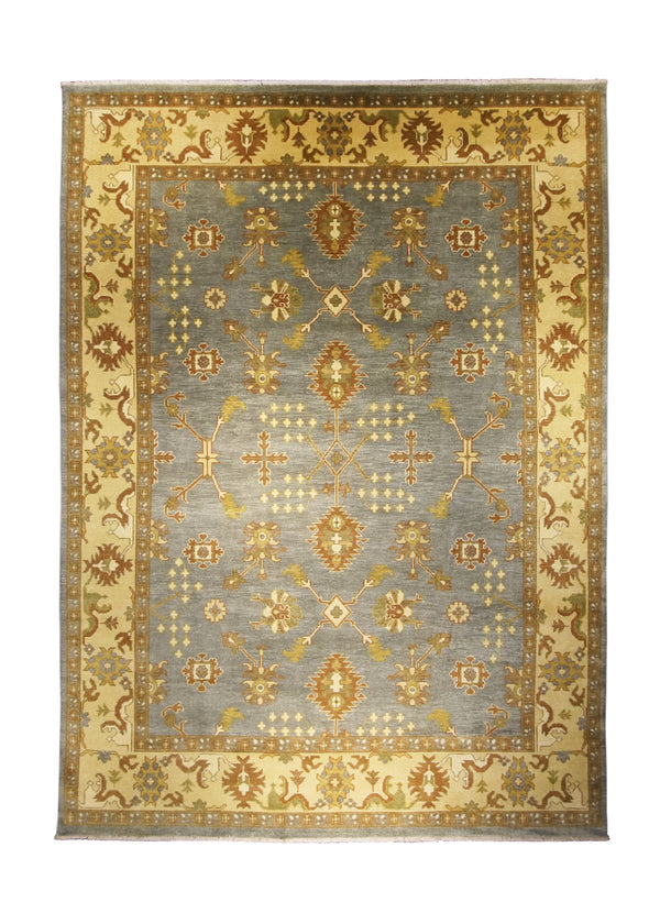 Oriental Rug Indian Handmade Area Transitional 8'10"x11'11" (9x12) Blue Whites/Beige Tea Washed Oushak Design #A24406