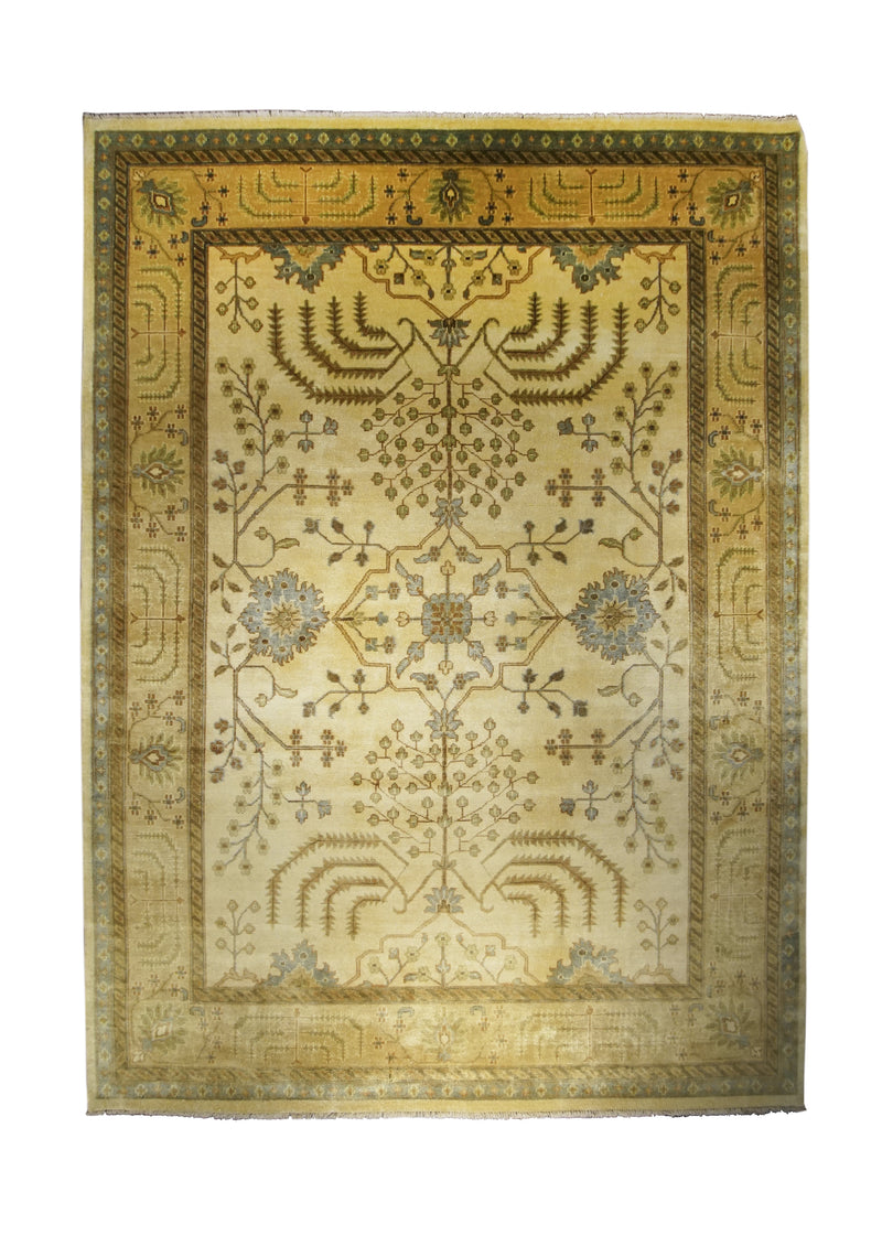 Oriental Rug Indian Handmade Area Transitional 8'11"x12'2" (9x12) Yellow/Gold Blue Tea Washed Oushak Design #A24407