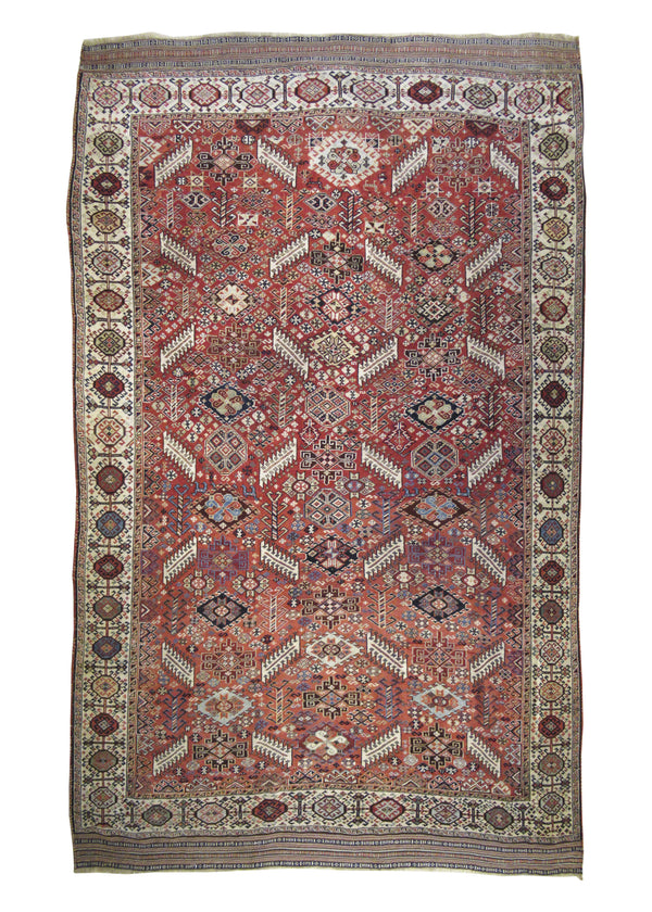 Persian Rug Ghashghaei Handmade Area Tribal Antique 5'8"x8'3" (6x8) Red Whites/Beige Geometric Design #A24413
