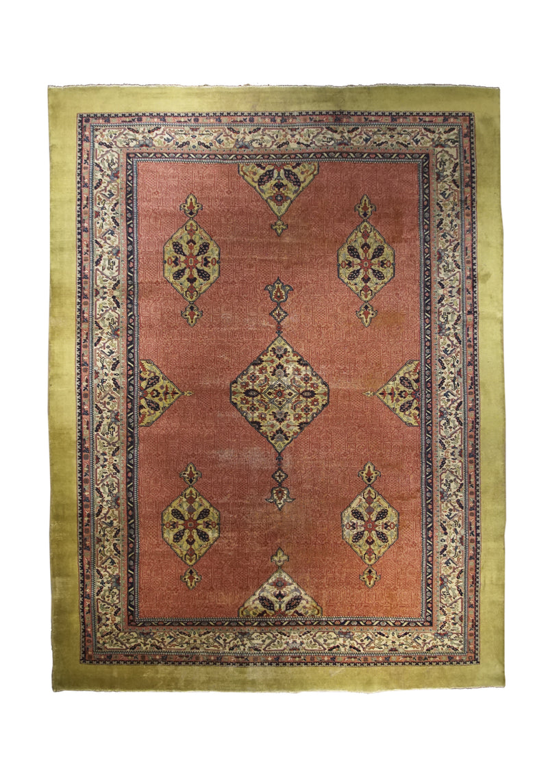 Oriental Rug Turkish Handmade Area Tribal Antique 9'0"x11'10" (9x12) Red Whites/Beige Geometric Design #A24442