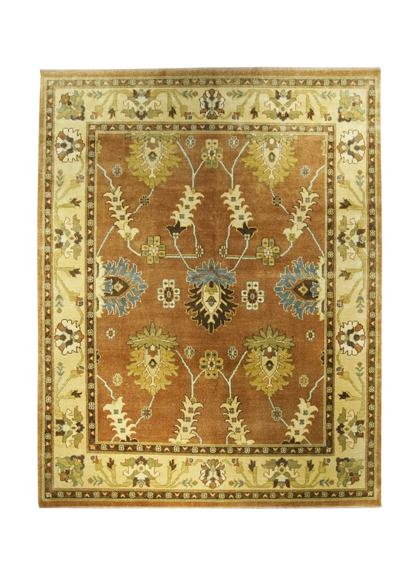 Oriental Rug Indian Handmade Area Transitional 7'11"x10'1" (8x10) Red Yellow/Gold Blue Tea Washed Oushak Floral Design #A24471