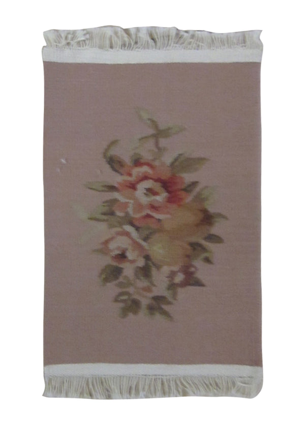 Oriental Rug Chinese Handmade Area Traditional 0'8"x0'11" (1x1) Pink Tapestry Design #A24545