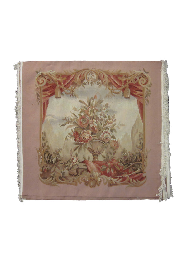 Oriental Rug Chinese Handmade Area Traditional 2'4"x2'5" (2x2) Pink Tapestry Design #A24556