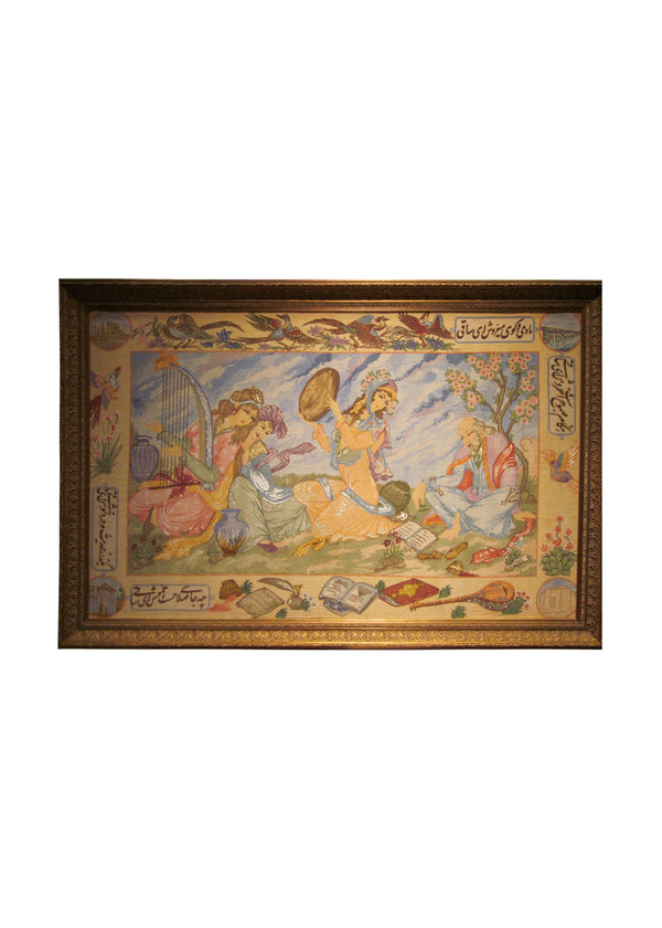 Persian Rug Tabriz Handmade Area Traditional 3'3"x5'3" (3x5) Blue Whites/Beige Purple Pictorial Design #A24600