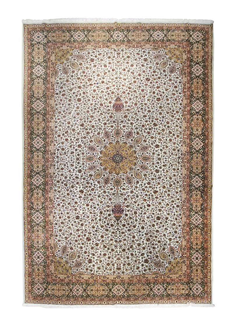 Persian Rug Tabriz Handmade Area Traditional 11'5"x16'10" (11x17) Blue Green Brown Sheikh Safi Floral Design #A24617