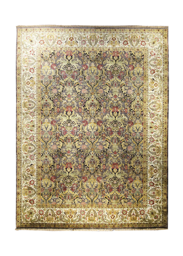 Oriental Rug Indian Handmade Area Transitional 9'0"x12'0" (9x12) Yellow/Gold Whites/Beige Tea Washed Design #A24624