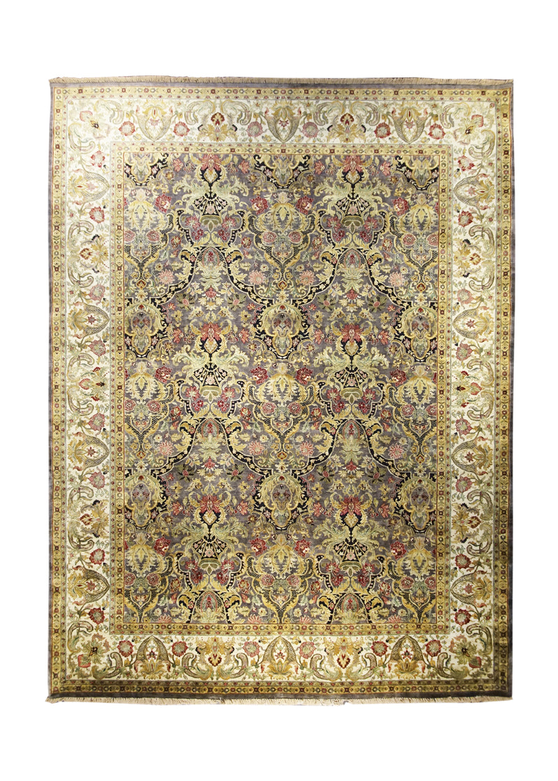 Oriental Rug Indian Handmade Area Transitional 9'0"x12'0" (9x12) Yellow/Gold Whites/Beige Tea Washed Design #A24624