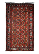 Persian Rug Baloch Handmade Area Tribal 3'7"x6'10" (4x7) Red Geometric Design #A24626