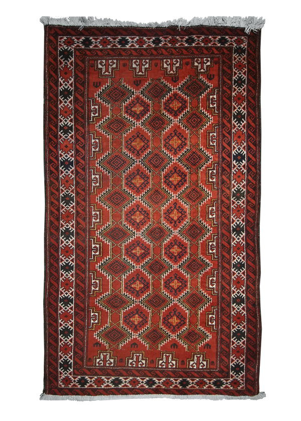 Persian Rug Baloch Handmade Area Tribal 3'7"x6'10" (4x7) Red Geometric Design #A24626