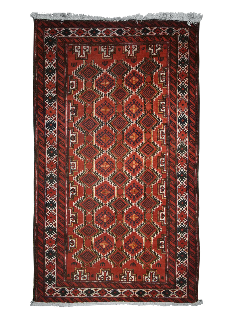 Persian Rug Baloch Handmade Area Tribal 3'7"x6'10" (4x7) Red Geometric Design #A24626