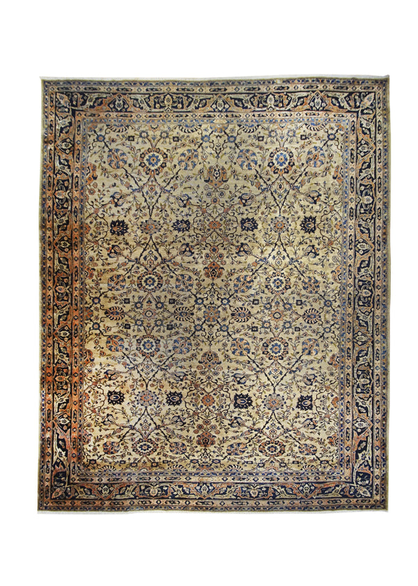 Persian Rug Mahal Handmade Area Tribal Antique 11'2"x13'5" (11x13) Whites/Beige Blue Red Floral Design #A24634