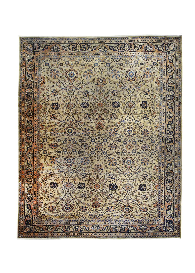 Persian Rug Mahal Handmade Area Tribal Antique 11'2"x13'5" (11x13) Whites/Beige Blue Red Floral Design #A24634