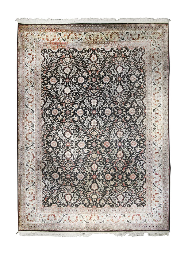 Oriental Rug Chinese Handmade Area Traditional 9'1"x12'0" (9x12) Black Whites/Beige Floral Design #A24643