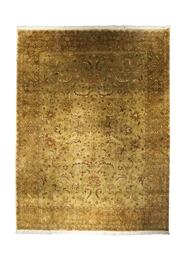 Oriental Rug Indian Handmade Area Transitional 9'1"x11'8" (9x12) Green Brown Tea Washed Floral Design #A24646