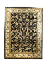 Oriental Rug Indian Handmade Area Transitional 9'0"x11'11" (9x12) Black Whites/Beige Yellow/Gold Tea Washed Oushak Design #A24647