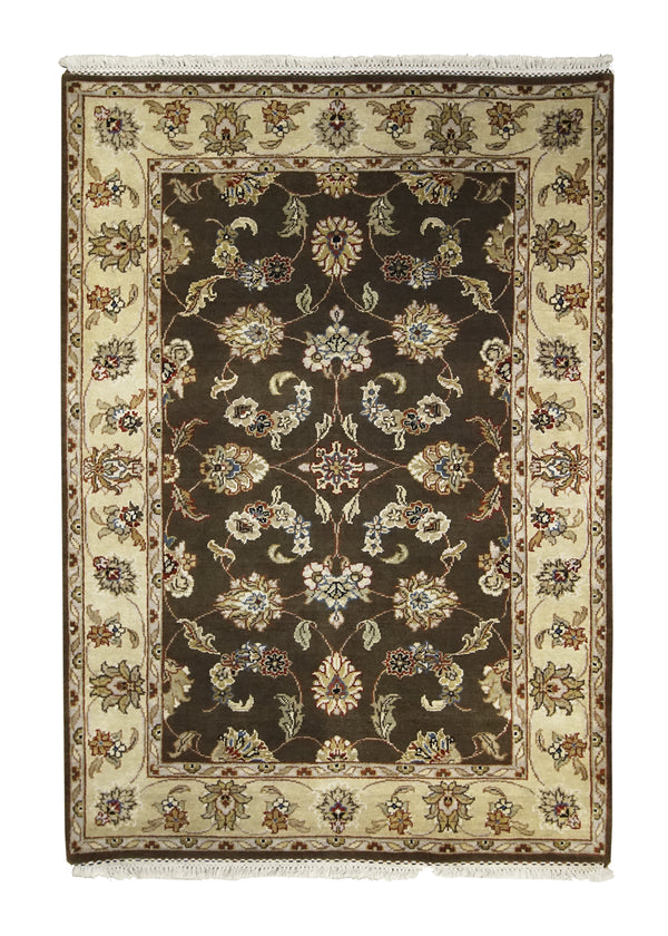 Oriental Rug Indian Handmade Area Transitional 4'2"x6'0" (4x6) Brown Whites/Beige Tea Washed Bhoomi Oushak Design #A24654
