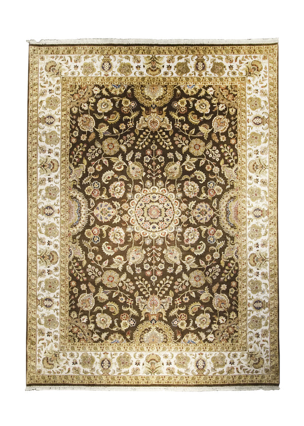 Oriental Rug Indian Handmade Area Transitional 9'0"x12'2" (9x12) Brown Whites/Beige Tea Washed Salzburg Oushak Design #A24657
