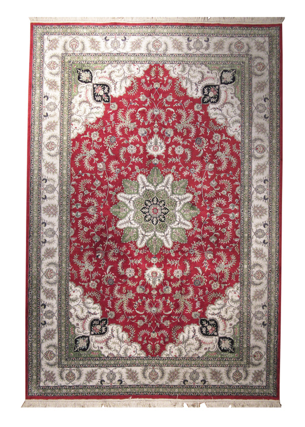 Oriental Rug Chinese Handmade Area Traditional 6'2"x9'2" (6x9) Red Whites/Beige Green Floral Design #A24659