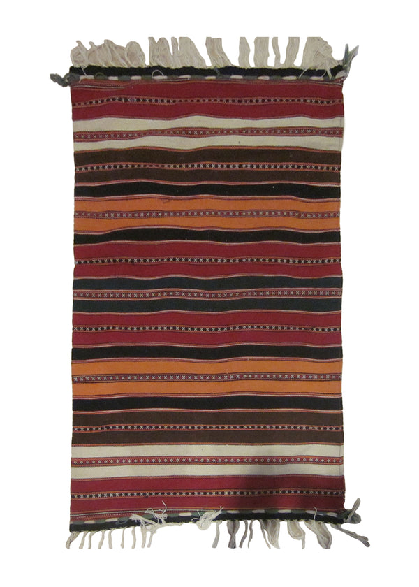 Native American Rug Mexico Handmade Area Tribal 2'1"x3'4" (2x3) Red Orange Stripes Design #A24668