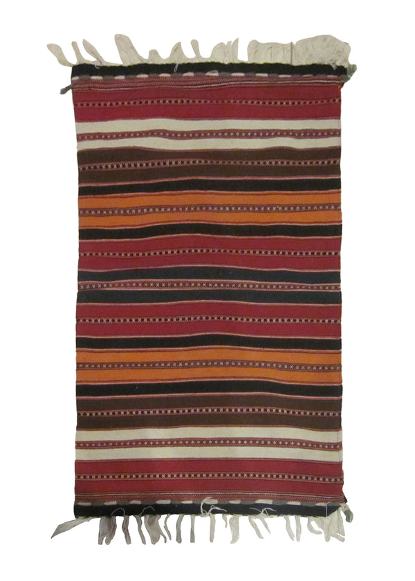 Native American Rug Mexico Handmade Area Tribal 2'1"x3'4" (2x3) Red Orange Stripes Design #A24669