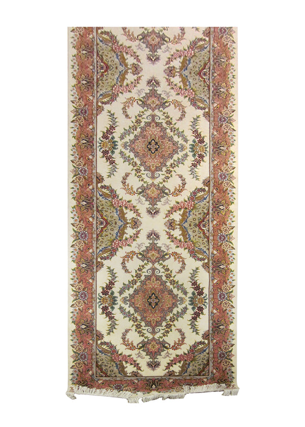Persian Rug Tabriz Handmade Runner Traditional 2'11"x13'11" (3x14) Whites/Beige Pink Floral Naghsh Design #A24672