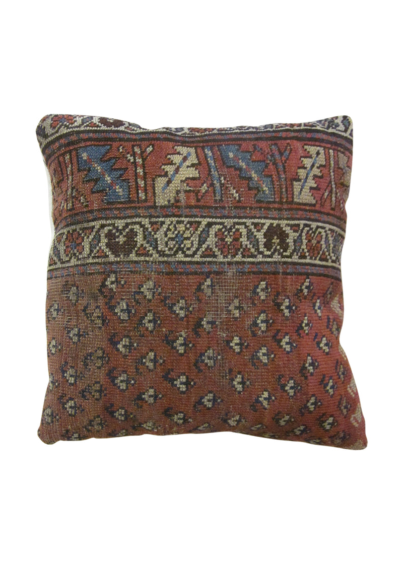 Persian Rug Malayer Handmade Pillow Antique 1'6"x1'6" (2x2) Red Whites/Beige Geometric Design #A24675