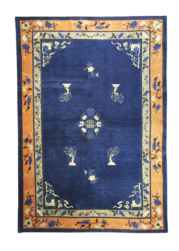 Oriental Rug Chinese Handmade Area Traditional Antique 5'10"x8'7" (6x9) Blue Peking Symbol Design #A24678